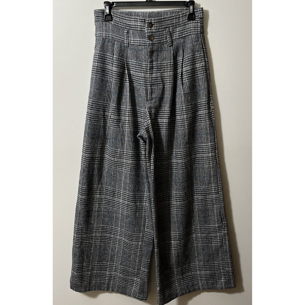 Cider Women's Pants Size M Glen Plaid Wide Leg Pleated High Waist Dark Academia‎